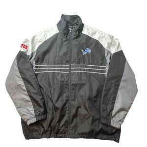 Detroit Lions Windbreaker Mens XL Black NFL Team Apparel Full Zip Jacket Reebok